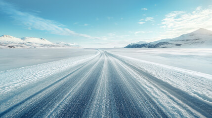Winter ice road adventure frozen landscape aerial view arctic environment journey into nature's beauty