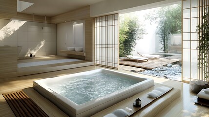 Fototapeta premium Relaxing spa retreat in tranquil zen environment modern interior