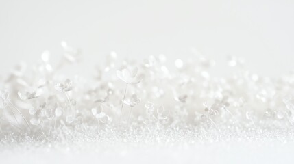 Subtle transparent snowflakes scattered across a pure white background, minimal composition, with large blank space at the bottom for advertisements or text.