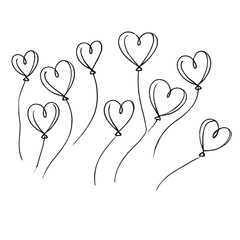 Heart-Shaped Balloon Sketches with Strings.