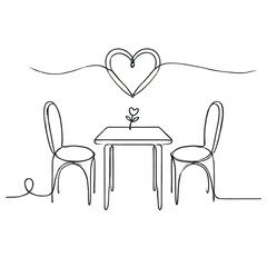 Line Art of Bistro Table with Heart Symbol.