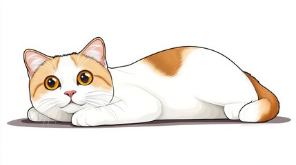 Playful Scottish Fold Cat Illustration in Cartoon Style on White Background for Design and Copy Space