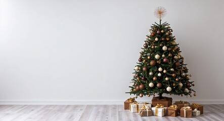 Brown theme Christmas tree on plain white background