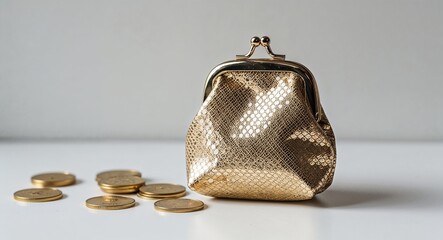 Gold theme coin purse on plain white background