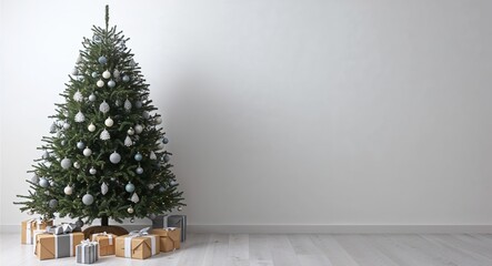 Gray theme Christmas tree on plain white background