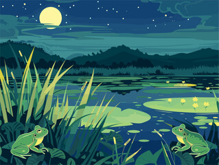 Frogs' Nocturnal Symphony: The Captivating Chorus of the Paddy Fields at Night, Illustrating a Vital Ecosystem