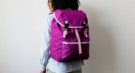 Magenta theme backpack bag on plain white background