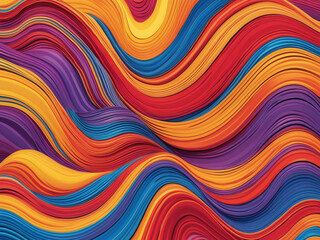 Abstract digital artwork featuring vibrant, wavy patterns of red, orange, yellow, blue, and purple, creating a bold and dynamic visual flow.