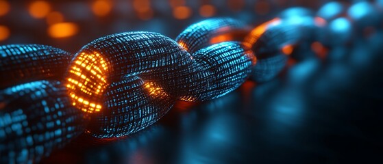 Abstract glowing chain of code.