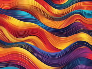 Obraz premium Abstract digital artwork featuring vibrant, wavy patterns of red, orange, yellow, blue, and purple, creating a bold and dynamic visual flow.