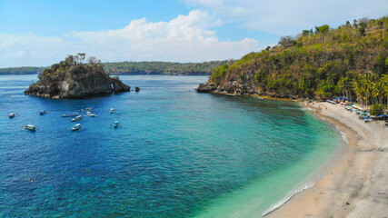 view of the sea from the beach, crystal beach, nusa penida island, bali.