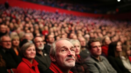 Participants captivated by a speaker in a conference hall filled with attentive listeners and dynamic atmosphere