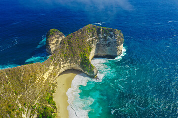 blue sea, view of beautiful rocks and blue sea of Kelingking Beach, the west coast of Nusa Penida Island Bali.