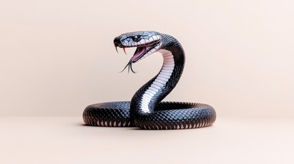 Fototapeta premium A realistic depiction of a black snake coiled and poised.