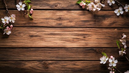 Rustic Wooden Background with Spring Blossoms Delicate Floral Frame Springtime Texture