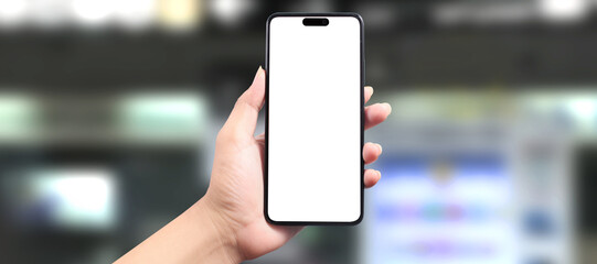 Hand holding smartphone device and touching screen