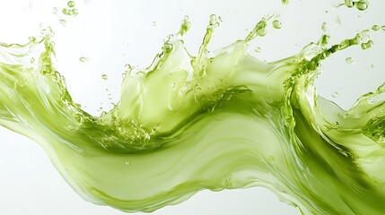 Vibrant lime green wave in an abstract design, zesty and bright, elegantly flowing on a crisp white backdrop