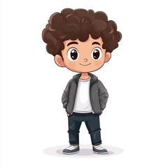 Cute man Cartoon illustration wearing black jacket standing isolated on white background