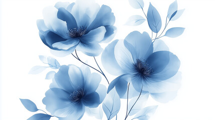 Watercolor Blue Flowers on White Background