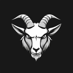 Horned goat head or ram in circle
