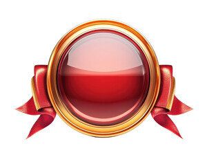 glossy red badge with golden frame and red ribbons, perfect for awards or promotions. This design adds touch of elegance and celebration to any project