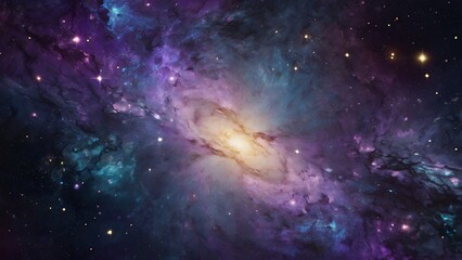 Naklejka premium A surreal, AI-generated galactic texture with glowing nebulae, shimmering stars, and cosmic swirls, blending deep purples and blues in an otherworldly style.