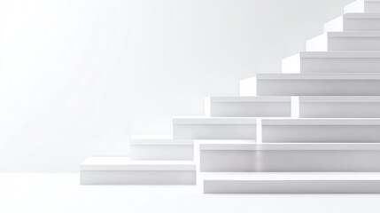 White Steps and Platforms A series of white steps and platforms, providing multiple levels and angles for showcasing products