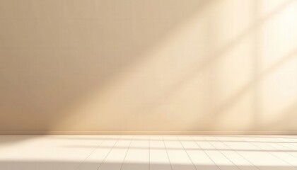 Minimalist Beige Room Interior with Sunlight Streaming Through Window Empty Space White Floor