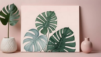 Obraz premium Monstera deliciosa leaves art print on canvas