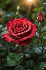 A Rose in a Lush Sunset Garden