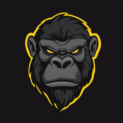 Simple Line Gorilla Head Gaming Mascot Logo - Vector Illustration, SVG Files, Cricut Cut Files, Vector Clipart, T-Shirt Graphics