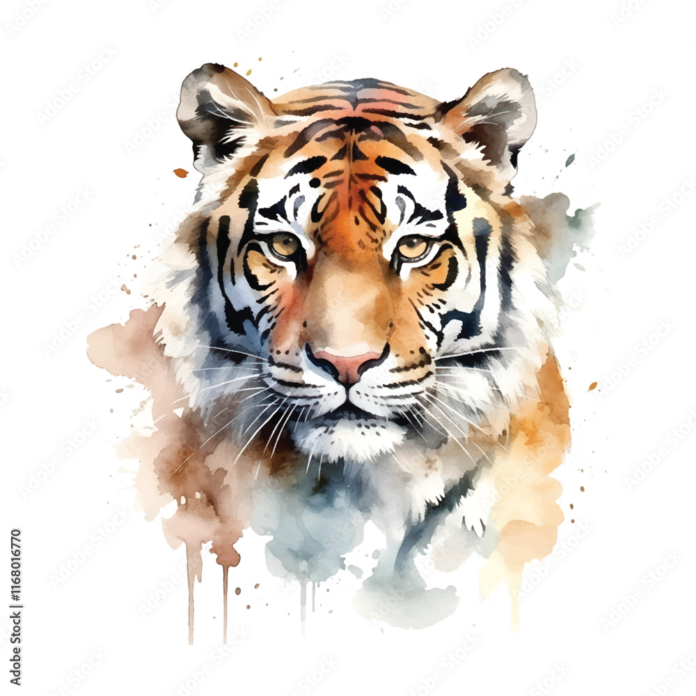 Canvas Prints Watercolor painting Tiger Portrait vector illustration. isolated on white background.