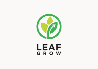 leaf logo with arrow vector. design icon symbol digital growth technology nature