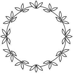 Floral circle blank frame outline line art hand drawn