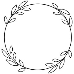 Floral circle blank frame outline line art hand drawn