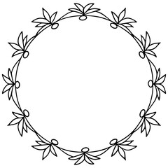 Floral circle blank frame outline line art hand drawn