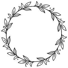 Floral circle blank frame outline line art hand drawn