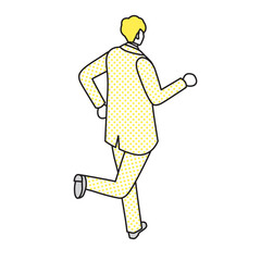 アイソメトリック_スーツ姿で走っている男性の後ろ姿のイラスト