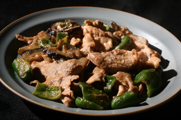 ナスとピーマンと豚肉の味噌炒め