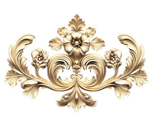 Elegant floral ornament with intricate details and golden hues, showcasing beautiful flowers and swirling leaves, perfect for decorative designs