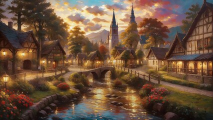 Naklejka premium the tranquility of dusk in the church and the old town