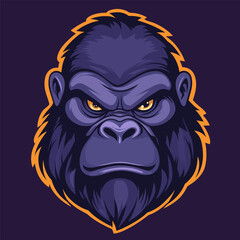 Simple Line Gorilla Head Gaming Mascot Logo - Vector Illustration, SVG Files, Cricut Cut Files, Vector Clipart, T-Shirt Graphics