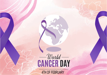 World cancer day pink ribbon banner.