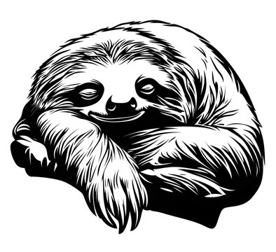 black and white sloth resting clip art preview
