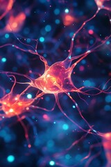 Glowing cell, intricate branches, vibrant colors.