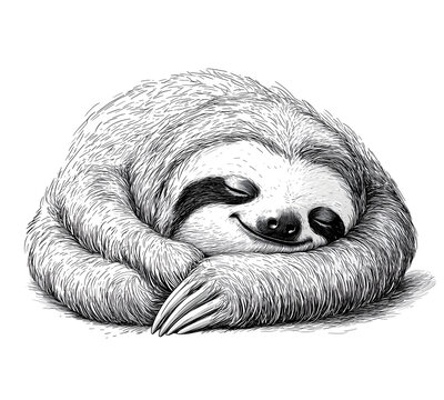 sleeping sloth black and white drawing clip art preview