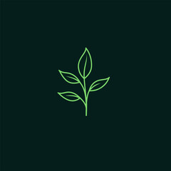 simple logo leaf Illustration in a linear style. Abstract line art green leaf Ecology Logotype concept Vector, logo leaf color silhouette on a Light background.