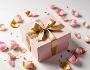 gift box with rose petals