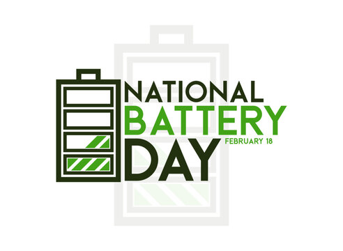National Battery Day. February 18. Flat design vector. Poster, banner, card, background.