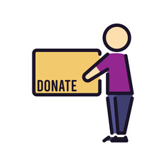 Vector illustration of people carrying donation boxes on white background. Line. Outline.